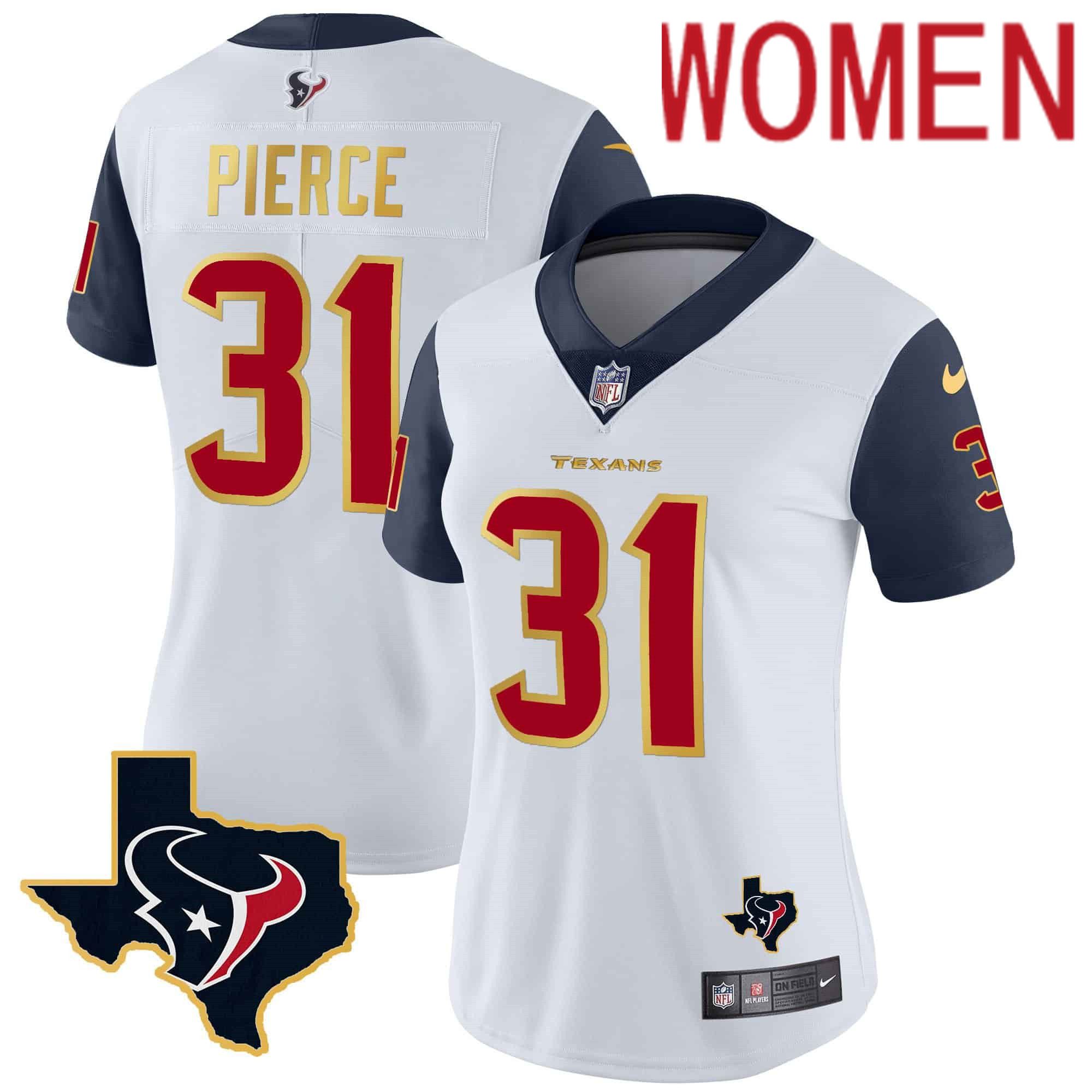 Women Houston Texans #31 Pierce White Gold 2024 Nike Trim Vapor NFL Jersey style 1